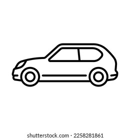 Car icon. Black contour linear silhouette. Side view. Editable strokes. Vector simple flat graphic illustration. Isolated object on a white background. Isolate.
