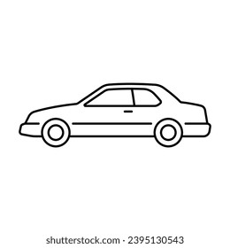 Car icon. Black contour linear silhouette. Editable strokes. Side view. Vector simple flat graphic illustration. Isolated object on a white background. Isolate.