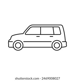 Car icon. Black contour linear silhouette. Editable strokes. Side view. Vector simple flat graphic illustration. Isolated object on a white background. Isolate.