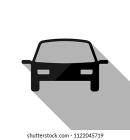 car icon. Black object with long shadow on white background