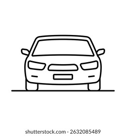 Car icon. Black outline linear silhouette. Editable strokes. Front view. Vector simple flat graphic illustration. Isolated object on white background. Isolate.