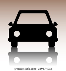 Car icon. Black vector illustration with reflection.