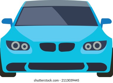Car icon. Blue modern auto front view