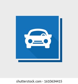 Car icon and blue web button on grey background.