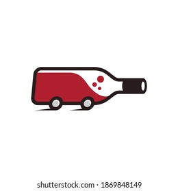 car icon with bottle shaped. liquor delivery logo illustration