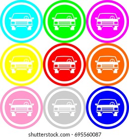 Car icon , circle sign design with different colors