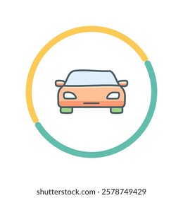 Car icon in circle. Vector illustration in flat style. Automobile symbol.