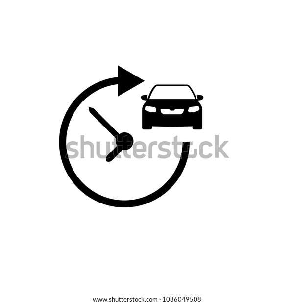 Car icon and clock with\
rounded arrow