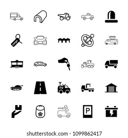 Car icon. collection of 25 car filled and outline icons such as parking, battery, truck, truck with hook, trailer, cargo tag, siren. editable car icons for web and mobile.