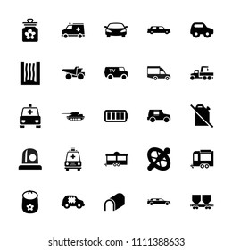 Car icon. collection of 25 car filled icons such as baby toy, truck, trailer, ambulance, ful battery, heating system, tank, wheel. editable car icons for web and mobile.