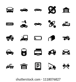 Car icon. collection of 25 car filled icons such as baby toy, truck, low battery, garage, crossed flags, truck rocket, wheel, parking. editable car icons for web and mobile.
