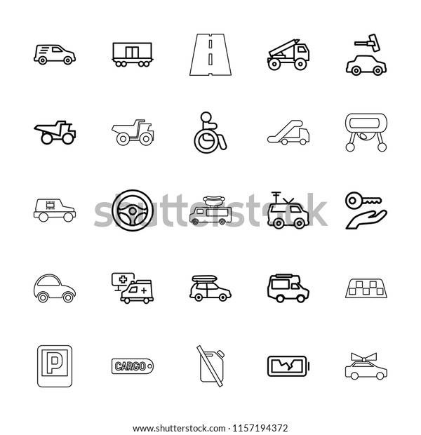 Car icon.\
collection of 25 car outline icons such as disabled, car wash,\
truck, van, tv van, hospital, broken battery, steering wheel.\
editable car icons for web and\
mobile.