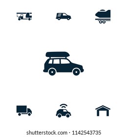 Car icon. collection of 7 car filled icons such as garage, truck with hook. editable car icons for web and mobile.