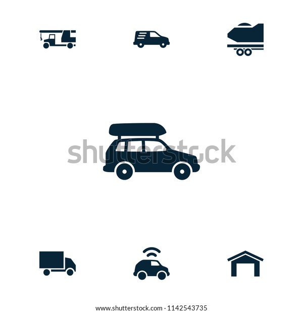 Car icon.\
collection of 7 car filled icons such as garage, truck with hook.\
editable car icons for web and\
mobile.