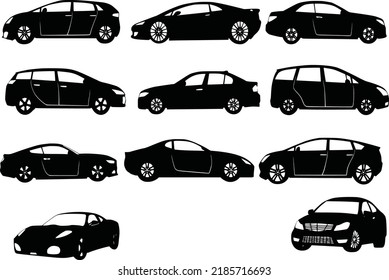 Car icon collection. Vector illustration in flat style. Urban concept, city car and transportation vehicle. Isolated on a white background. Set of different models of cars; taxi, sedan, van, sport