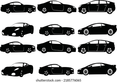 Car icon collection. Vector illustration in flat style. Urban concept, city car and transportation vehicle. Isolated on a white background. Set of different models of cars; taxi, sedan, van, sport car