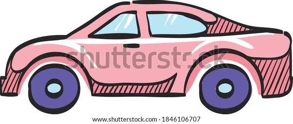 Car icon in color drawing. Automotive sedan\
luxury speed comfort