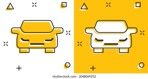 Car icon in comic style. Automobile vehicle cartoon vector illustration on white isolated background. Sedan splash effect business concept.