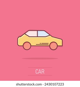 Car icon in comic style. Automobile vehicle cartoon vector illustration on isolated background. Sedan splash effect business concept.