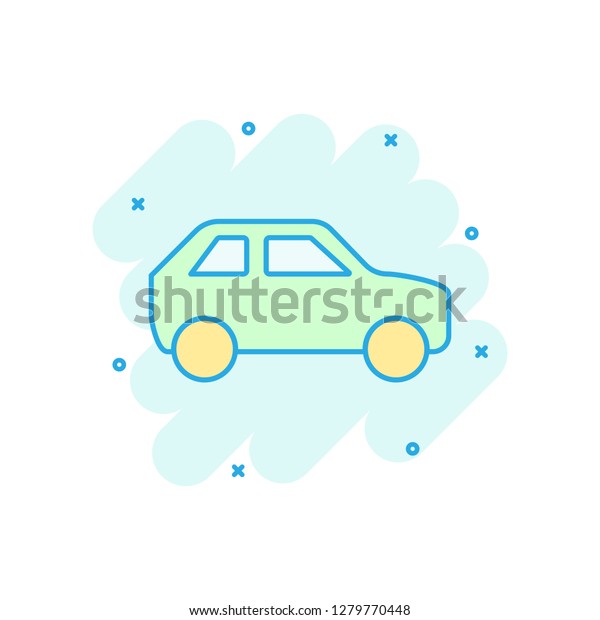 Car icon\
in comic style. Automobile car vector cartoon illustration\
pictogram. Auto business concept splash\
effect.