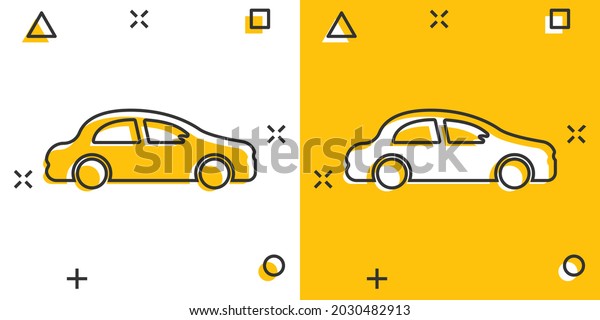 Car icon\
in comic style. Automobile car vector cartoon illustration\
pictogram. Auto business concept splash\
effect.
