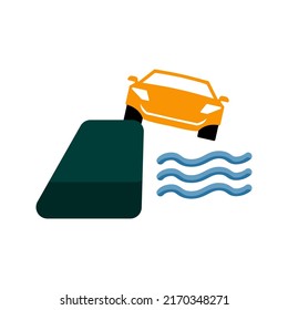 icono del coche, concepto en el acantilado, ilustración vectorial