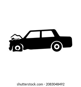 Car icon. Crash. Damaged sedan. Broken transport. Black silhouette. Side view. Vector simple flat graphic illustration. The isolated object on a white background. Isolate.