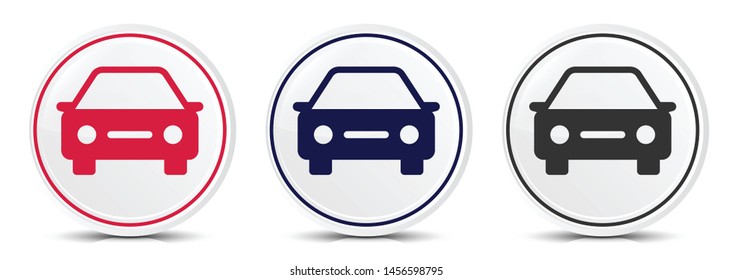 Car icon crystal flat round button set illustration design isolated on white background