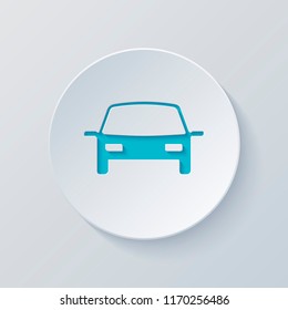 car icon. Cut circle with gray and blue layers. Paper style