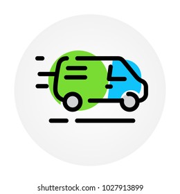 Car icon. Delivery of goods. Services of a cargo taxi. Vector icon isolated on white background. Fashionable linear icon. Icon for website and print. Logo, emblem, symbol. Transportation of goods.