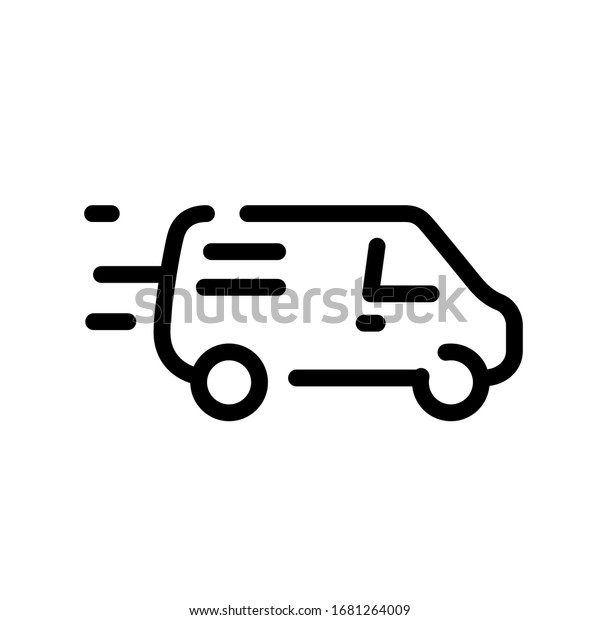 Car icon. Delivery of goods. Services of a cargo\
taxi. Vector icon isolated on white background. Fashionable linear\
icon. Icon for website and print. Logo, emblem, symbol.\
Transportation of goods.