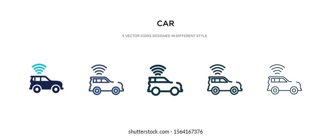 car icon in different style vector illustration. two colored and black car vector icons designed in filled, outline, line and stroke style can be used for web, mobile, ui