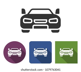 Car icon in different variants with long shadow