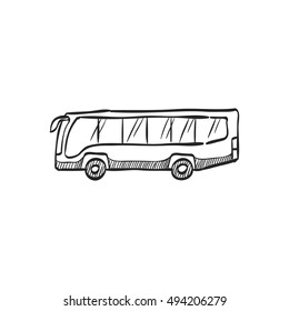 Car Icon In Doodle Sketch Lines. Bus, Transportation 