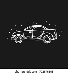 Car icon in doodle sketch lines. Sedan, luxury 