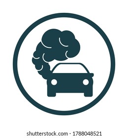 Car icon with exhaust gases. Exhaust fumes. Environmental pollution. Smog.