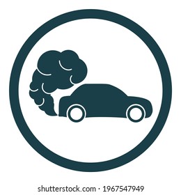 Car Icon With Exhaust Gases. Exhaust Fumes. Environmental Pollution. Smog.