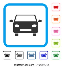 Car icon. Flat gray pictogram symbol in a light blue rounded frame. Black, gray, green, blue, red, orange color variants of Car vector. Designed for web and software UI.