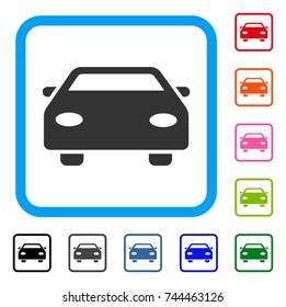 Car icon. Flat grey iconic symbol inside a blue rounded frame. Black, gray, green, blue, red, orange color versions of Car vector. Designed for web and app user interface.