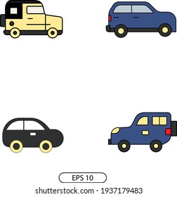 Car icon flat set isolated on the white background
