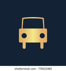 Car icon flat. Simple gold pictogram on dark background. Vector illustration symbol