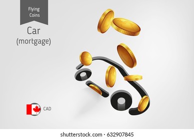 Car icon with flying canadian dollar coins, finance concept.