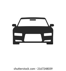 Autosymbol vorne, Vektorgrafik schwarz oder Auto-Silhouette-Form Piktogramm einzeln auf weißem Hintergrund, grafische Video-Clipkunst Rennen Sport ausgeschnitten
