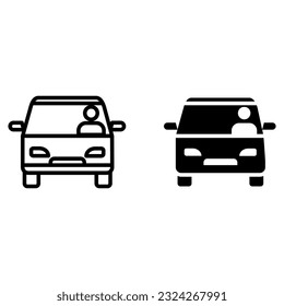 
Auto-Icon, Front-View Design-Vorlage mit schwarzer Füllung und schwarzer Umriss.