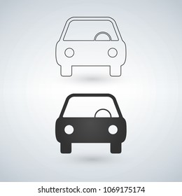 Car icon front view. Linear version. Vector illustration isolated on modern background.