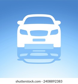 Car icon. Car front view. New car. Vector icon isolated on blue background.