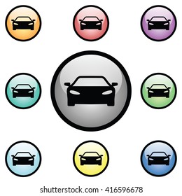 Car Icon Glass Button Icon Set