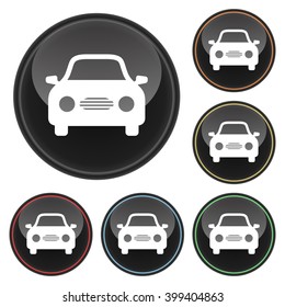 Car Icon Glossy Button Icon Set in With Various Color Highlights