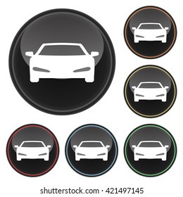 Car Icon Glossy Button Icon Set in With Various Color Highlights