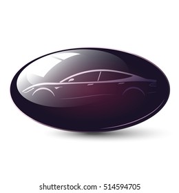 Car icon glossy oval button. Vector illustration.
